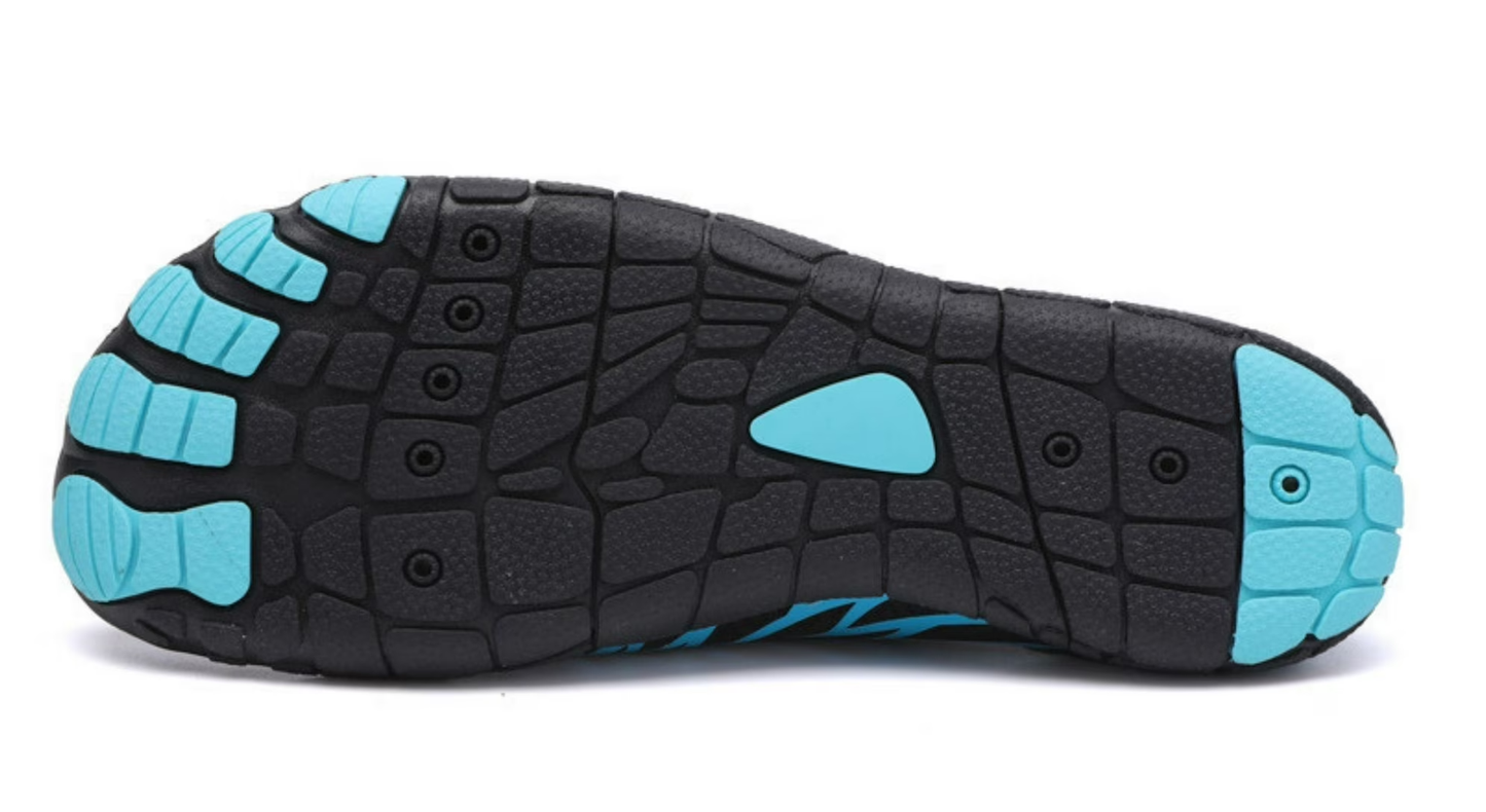ZERO Zenith Midnight Series barefoot shoe in Blue and Black, angled view