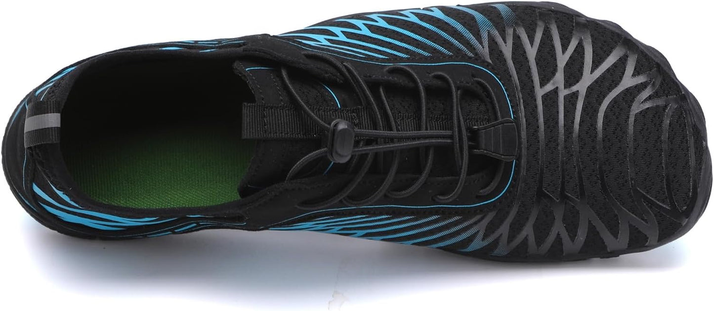 ZERO Zenith Midnight Series Blue Black barefoot shoe top view, elastic lace