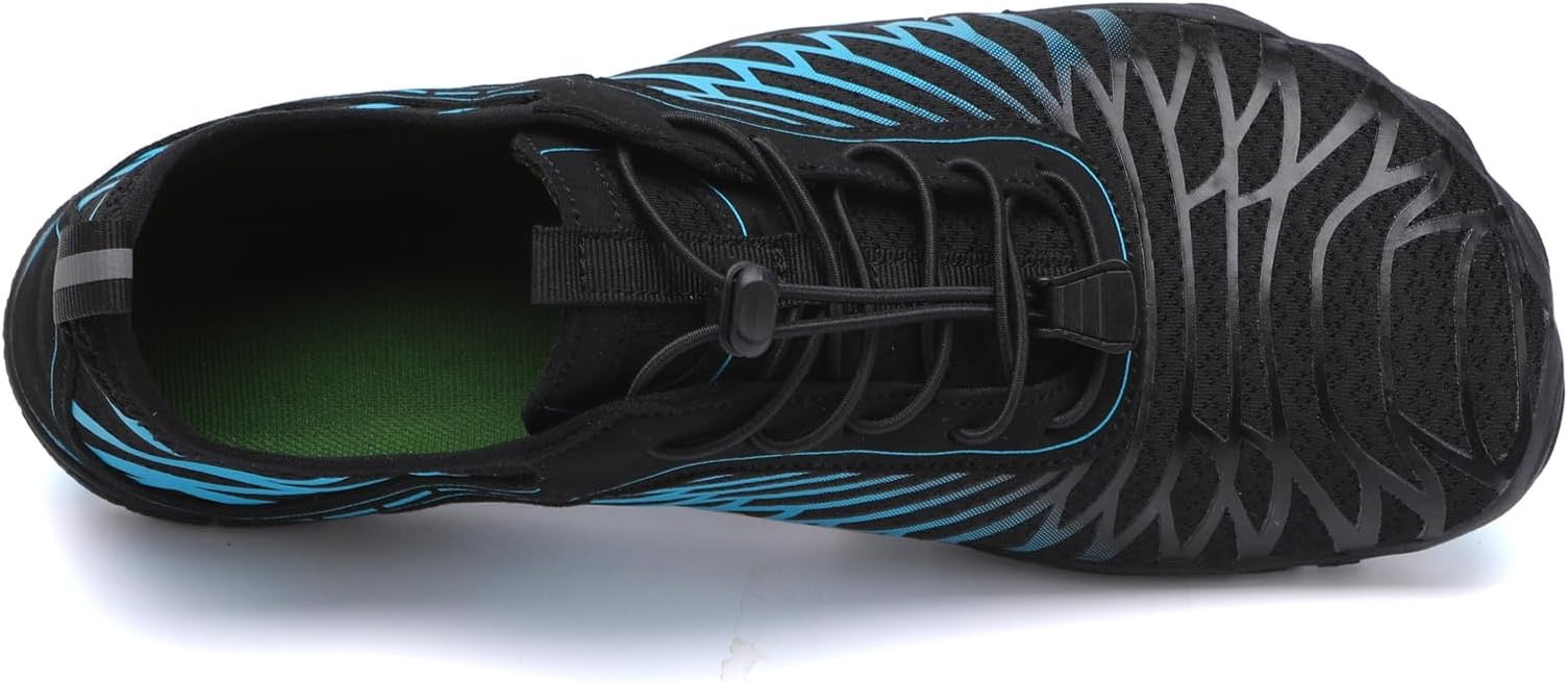 ZERO Zenith Midnight Series Blue Black barefoot shoe top view, elastic lace
