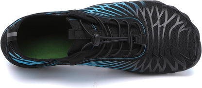 ZERO Zenith Midnight Series Blue Black barefoot shoe top view, elastic lace