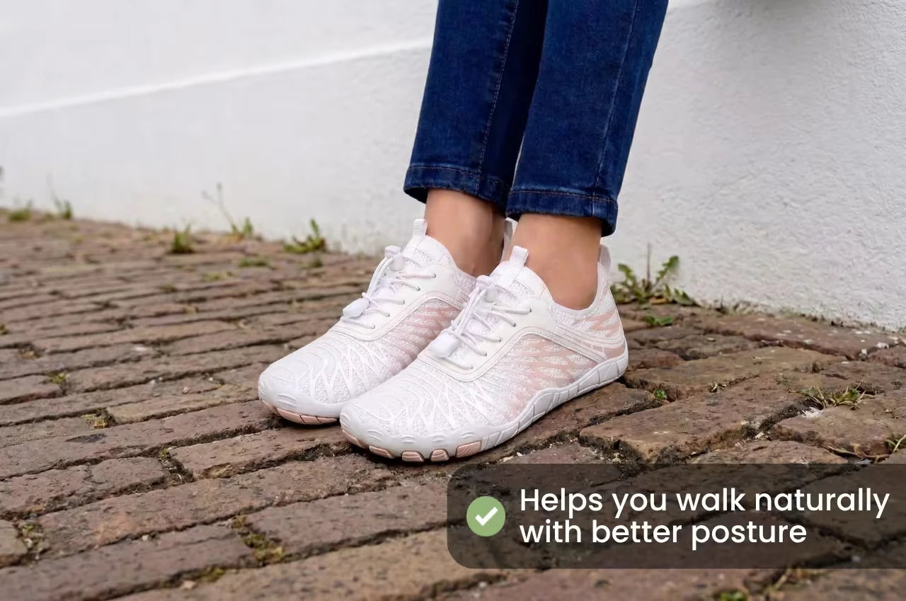 ZERO Zenith Original White Pink barefoot shoes worn outdoors, helps you walk naturally with better posture