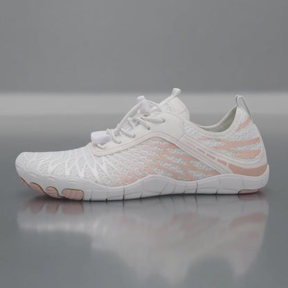 ZERO Zenith Original White Pink barefoot shoe 360 degree studio view