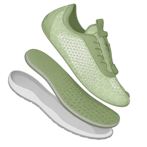 Illustration of a ZERO Footwear barefoot shoe beside its ultra-thin flexible sole