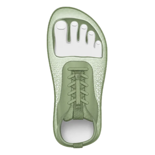 Illustration of a foot inside a ZERO Footwear barefoot shoe with a wide toe box that lets the toes splay naturally